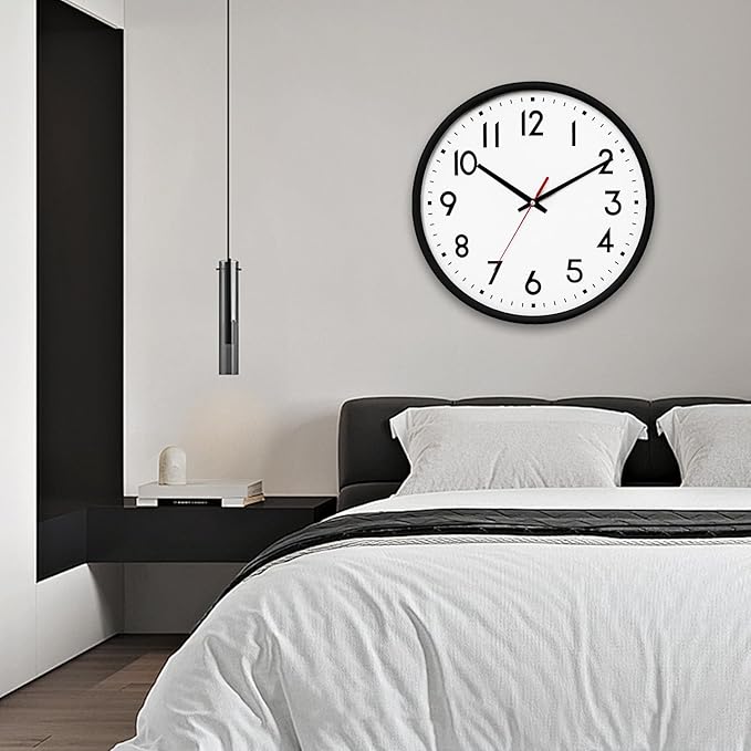 HZDHCLH Wall Clock Black,Silent Wall Clocks Battery Operated 10 Inch Modern Non Ticking Analog Clock Decorative for Kitchen Bedroom Living Room Office Classroom