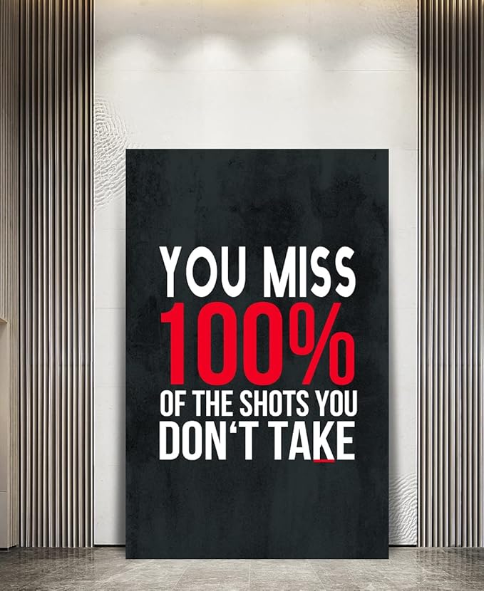Michael Scott Framed Poster Wayne Gretzky Funny Print Art You Miss 100% Of The Shots You Don’t Take Easy Inspirational Canvas Giclee Office Artwork HD Print Modern Home Decor Easy to Hang-28"Wx44"H