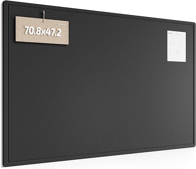Fluxynara Large Bulletin Board, 70.8" x 47.2" Cork Board Alternative with 48 Safe Removable Adhesive Tabs, Foldable Felt Pin Board for Home Office, Classroom, Bedroom,Entryway for Walls— Black
