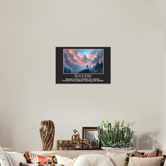 UZMKM - Office Wall Art, Motivational & Inspirational Quotes Canvas Wall Art for Home Office Wall Decor, Positive Quote Wall Decor, SUCCESS Words Poster Frame for Company Wall Decor 12x18 Inch