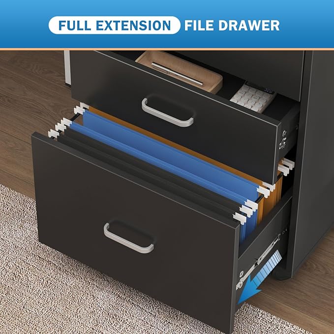Need 3 Drawer Wood Mobile File Cabinet with Lock,Rolling Filing Cabinet for Letter/A4 Size for Home Office, Black