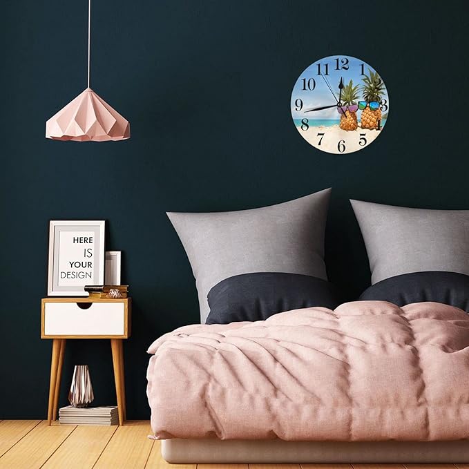 Funny Pineapple Wall Clock Battery Operated Silent Non Ticking Round Clock Summer Beach Theme Wall Decor for Home Kitchen Living Room 9.8 Inch