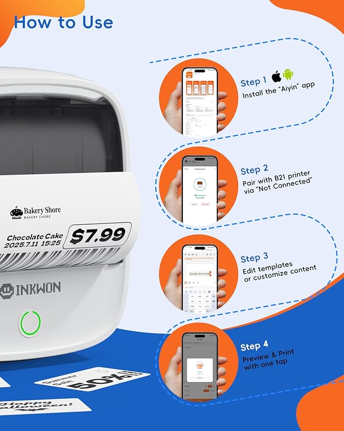 B21 Label Maker Machine with Tape, 2-Inch Wide Waterproof Tape, Bluetooth Portable Label Maker for Small Business, Office, Home, School Organization