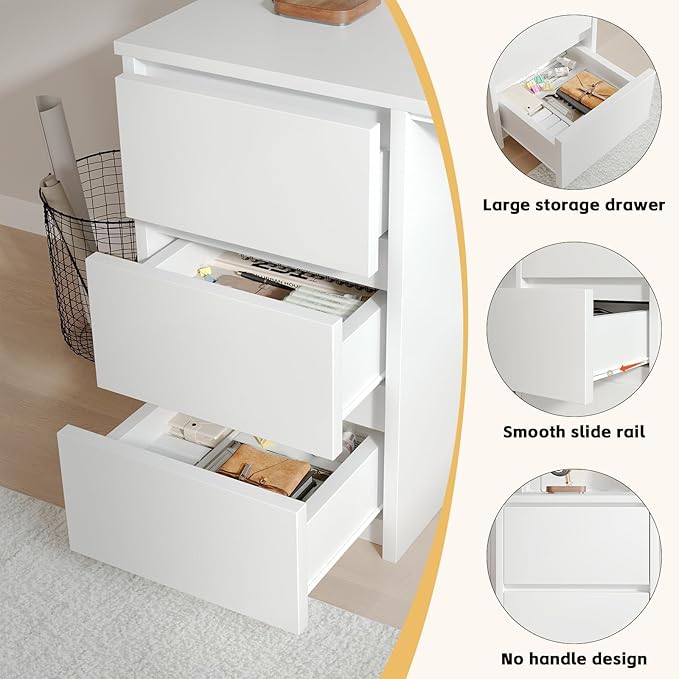 White Desk with Hutch, 47 Inch Computer Desk with 3 Drawers for Bedroom, Study Writing Desk with Shelves for Small Spaces, Adjustable Feet