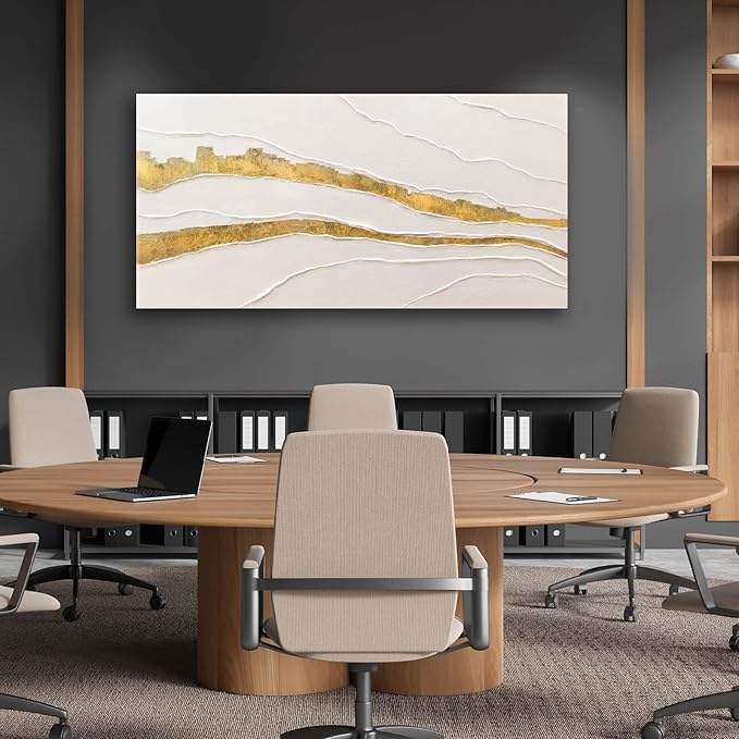 VAYIMDH Minimalist Wall Decor Line Art Gold Modern Wall Art Abstract Green White Textured Artwork for Living Room Dining Room Bedroom Picture 24x48 Inch
