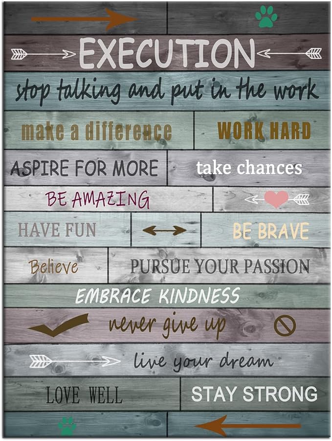 Motivational Poster Wall Art Execution Inspirational Entrepreneur Quotes Print on Canvas Picture Painting Wall Decor Artwork for Bedroom Office Gym Classroom Stretched and Framed [18" W x 24" H]