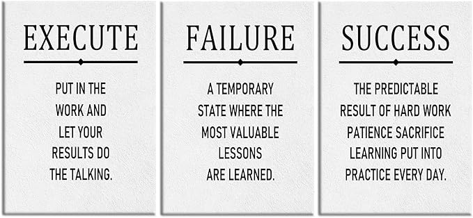 Inspirational 3 Pieces Posters Wall Art Motivational Entrepreneur Quotes Print on Canvas White Background Positive Picture Painting Artwork for Modern Home Living Room Gym Ready to Hang [60''Wx28''H]