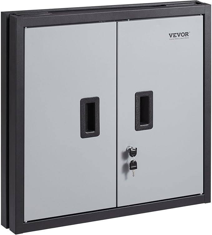 Foldable Wall Cabinet, Metal Garage Cabinet Wall Mounted Small Cabinet 240 LBS Loading Capacity Adjustable Shelf Magnetic Door File Locker for Garage Office Home Black