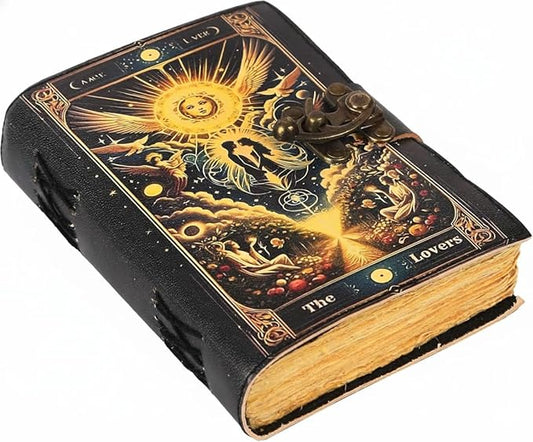 TUZECH Book of Spells Leather Bound Journal Deckle Edge Paper Grimoire Printed Diary Third Eye witchcraft supply and Witch Spell Notebook Antique Vintage Book for Men and Women (The Angel Lovers)