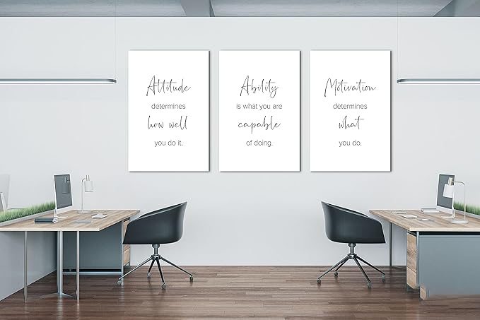 SHMAO Office Canvas Wall Art Motivational Wall Decor, 3 Piece Modern Positive Quotes Print Pictures for Office Wall Decor Women Inspirational Framed Artwork Home Office Decor 24”x36”x3 Panels