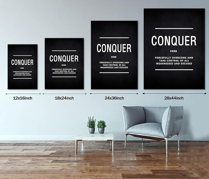 Inspirational Wall Art Motivational Posters Conquer Verb Modern Inspiring Office Quotes Positive Motto Canvas Painting Picture Prints Artwork Decor for Home Office Framed Easy to Hang (18”Wx24”H)