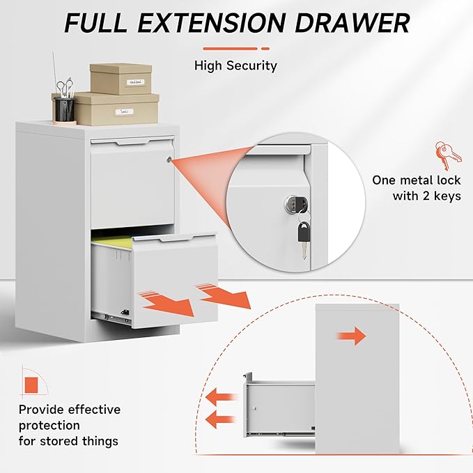 2 Drawer File Cabinet,Metal Vertical File Storage Cabinet with Lock, Printer Stand,Home Office Steel for A4 Letter/Legal Size, Assembly Required(White)