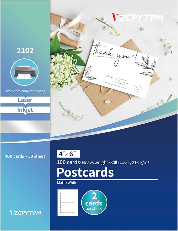 Printable Postcards 4" x 6",100 Blank Post Cards for Mailing,Invitations,Custom Designs,Printer Cardstock for Inkjet & Laser Printers