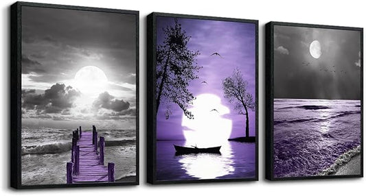 MHARTK66 3 Piece Black Framed Artwork Wall Decor For Living Room Large Wall Art For Bedroom Modern Office Wall Decor Black And White Painting Ocean Landscape Pictures Home Decorations Art Prints