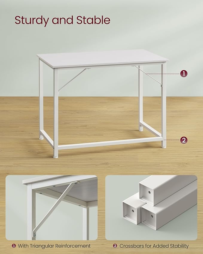 VASAGLE Computer Desk, Office Work Desk, 39.4 x 19.7 x 29.9 Inches, for Study, Bedroom, Home Office, Living Room, Maple White and Cloud White ULWD041W44