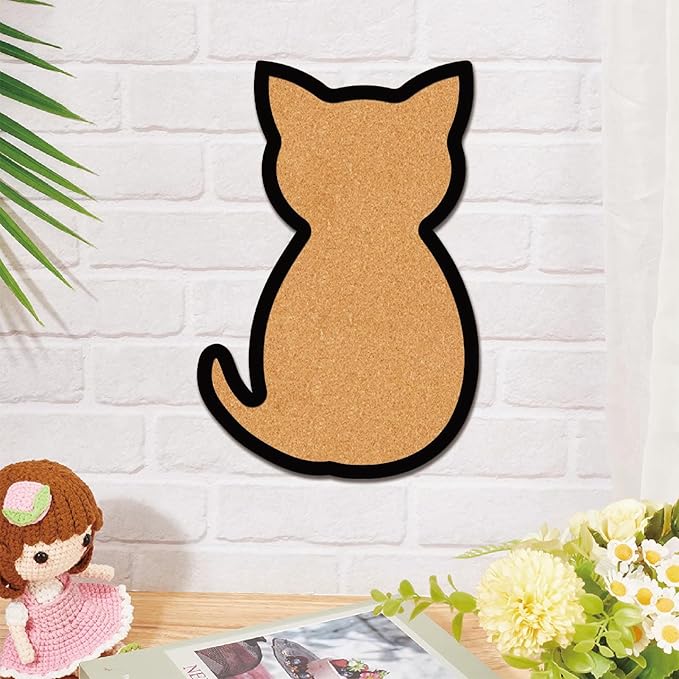 CRASPIRE Cat Pin Cork Board 11.8 X 7.9 Inch Wall Mounted Framed Bulletin Display Boards Badge Wooden Decorative Memory Memo Brooch Lapel Pins Holder Storage for Home Office Classroom Decoration