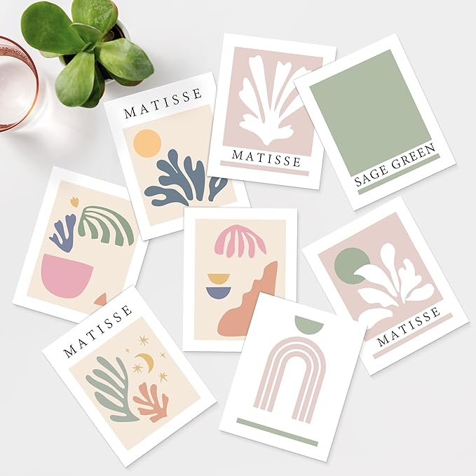 SIGNWIN Poster Wall Art Set of Collage Henri Matisse Pastel Plant Blocks Nature Abstract Illustrations for Living Room, Bedroom, Office - 8"x10"x 8