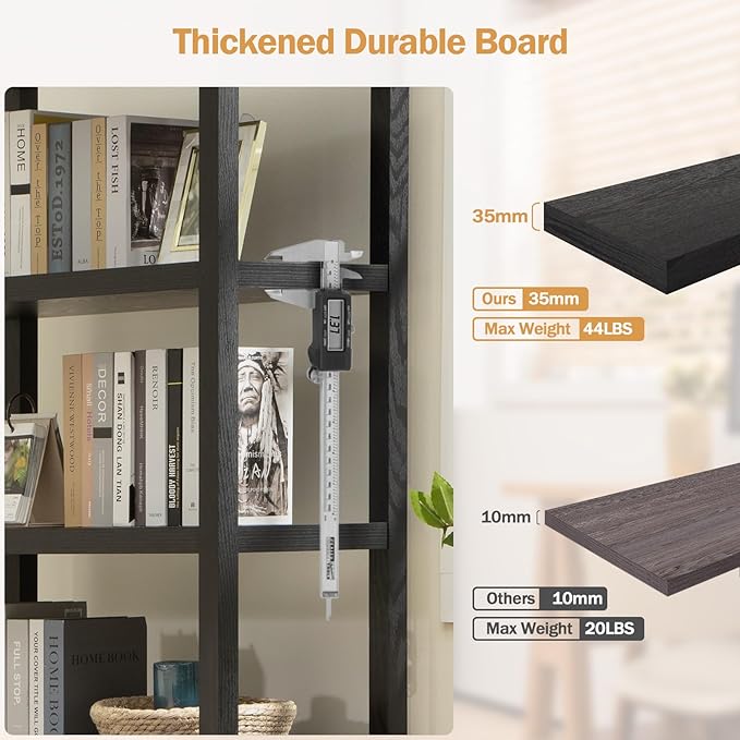 SICOTAS Bookshelf 5 Tier Book Shelf Rattan Boho 71" Tall Bookcase with Doors Storage Shelves Large Bookshelves Farmhouse Bookcases Library Book Case for Living Room Bedroom Home Office Kitchen