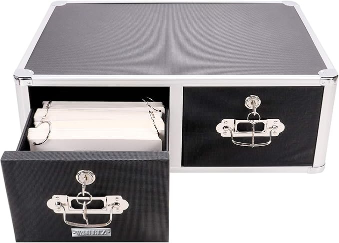 Vaultz Locking 5 x 8 Index Card Cabinet, Double Drawer, Black (VZ01397)