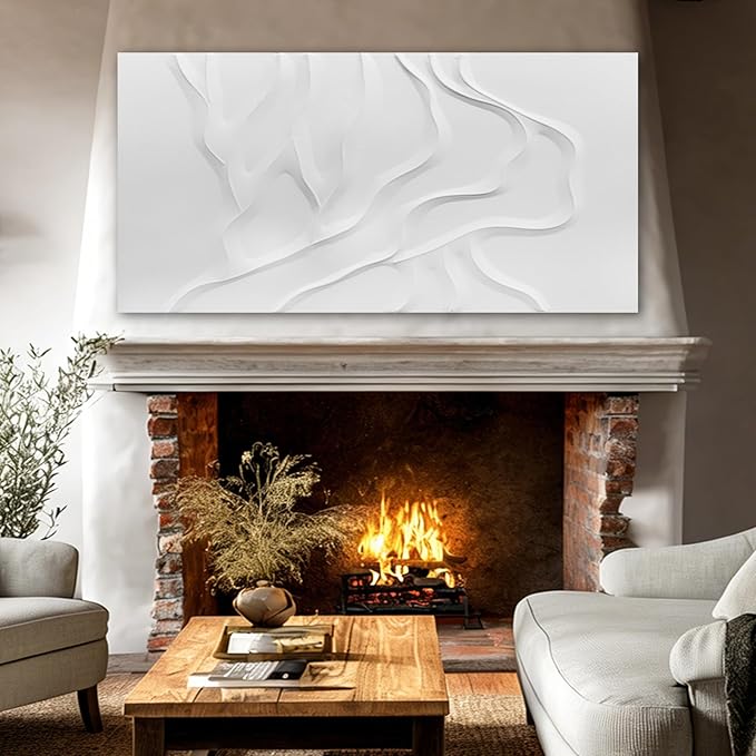 ZUNARE Minimalist White Abstract Wall Art, Hand Painted Textured Canvas with Soft Organic Relief, Modern Neutral Wall Decor for Living Room or Bedroom 24×48 Inch
