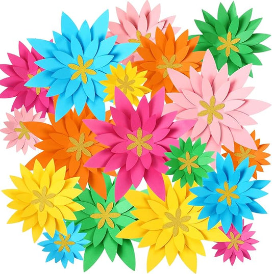 18 Pcs Paper Flowers Decor for Wall DIY Flower Bulletin Board 3D Spring Fiesta Mexican Paper Floral Decoration for Photo Backdrop Classroom Back to School Party(Star-Shaped,Rainbow)