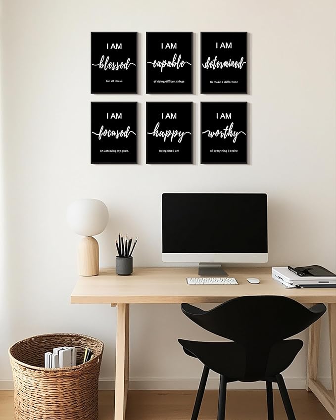 KUVIOKE Inspirational Wall Decor Motivational Quotes Framed Wall Art Encouraging Office Affirmations Sayings for Kids Classroom Bedroom Living Room Ready to Hang Set of 6, 11x14in (Black Framed)