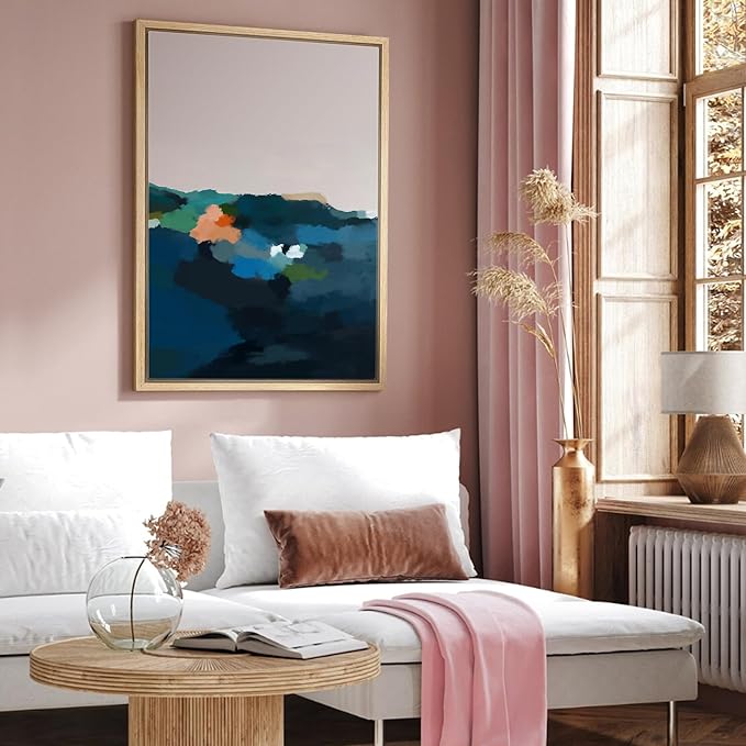 IDEA4WALL Framed Canvas Print Wall Art Watercolor Pastel Mountain Range Valley Abstract Nature Illustrations Modern Art Bohemian Decorative Colorful for Living Room, Bedroom, Office - 24"x36" Natural