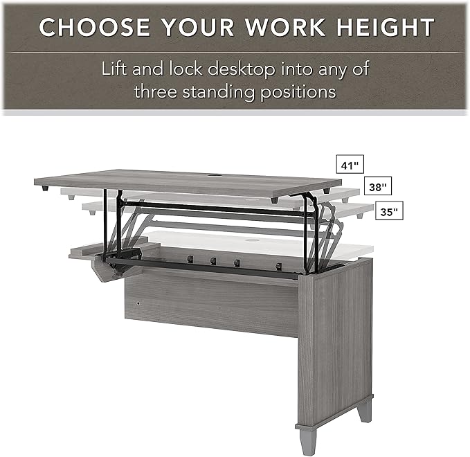 Bush Home Somerset 72W 3 Position Sit to Stand L Shaped Desk with Hutch in Platinum Gray | Adjustable Height Table for Office