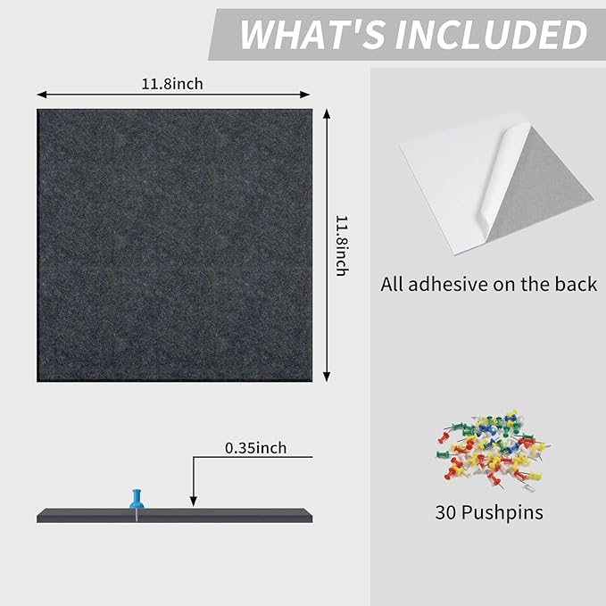 Large Bulletin Board 48"x 24" Cork Boards for Walls, 12 Pack Felt Wall Panels Photo Board, Cork Board for Office Home Pin Board