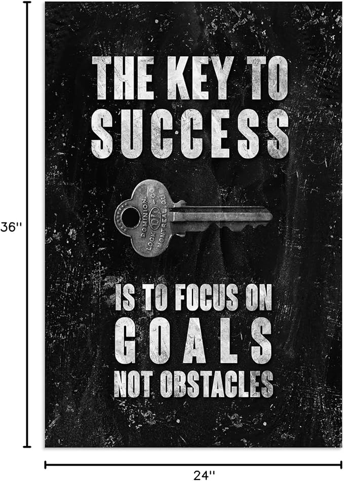 WYJZDZQ8 Inspirational Office Wall Decor Motivational Canvas Wall Art The Key to Success Is to Focus on Goals Not Obstacles Printing Poster Artwork Frame Classroom Home Ready to hang[24''W x 36''H]