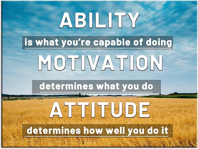Motivational Poster Wall Art Ability Motivation Attitude Inspirational Quotes Print on Canvas Picture Painting Artwork for Home Bedroom Gym Wall Decoration Stretched and Framed [24''Hx18''W]
