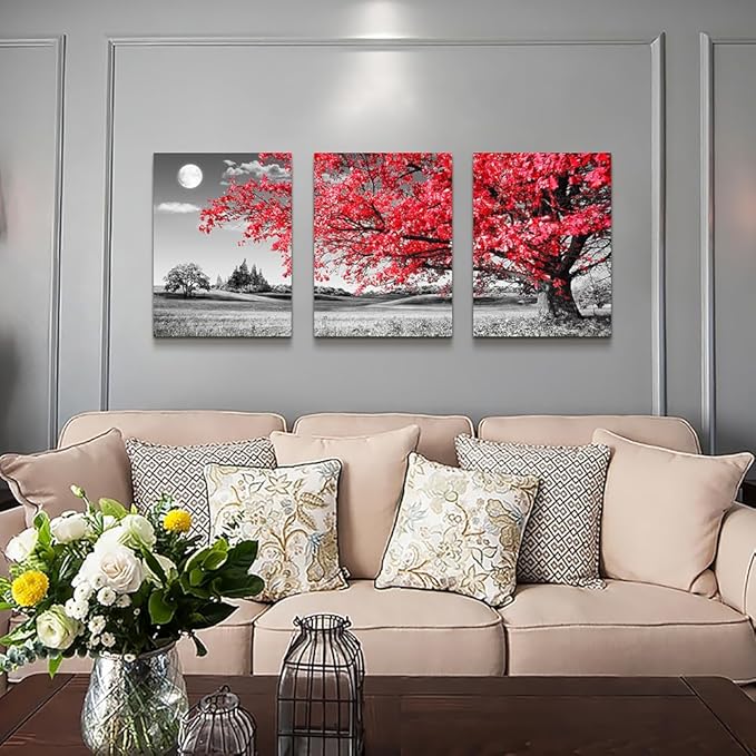 MHARTK66 Wall Decor - Large Size Canvas Wall Art For Living Room & Bedroom - Black and White Landscape Framed Wall Pictures - 3 Pieces Ready To Hang