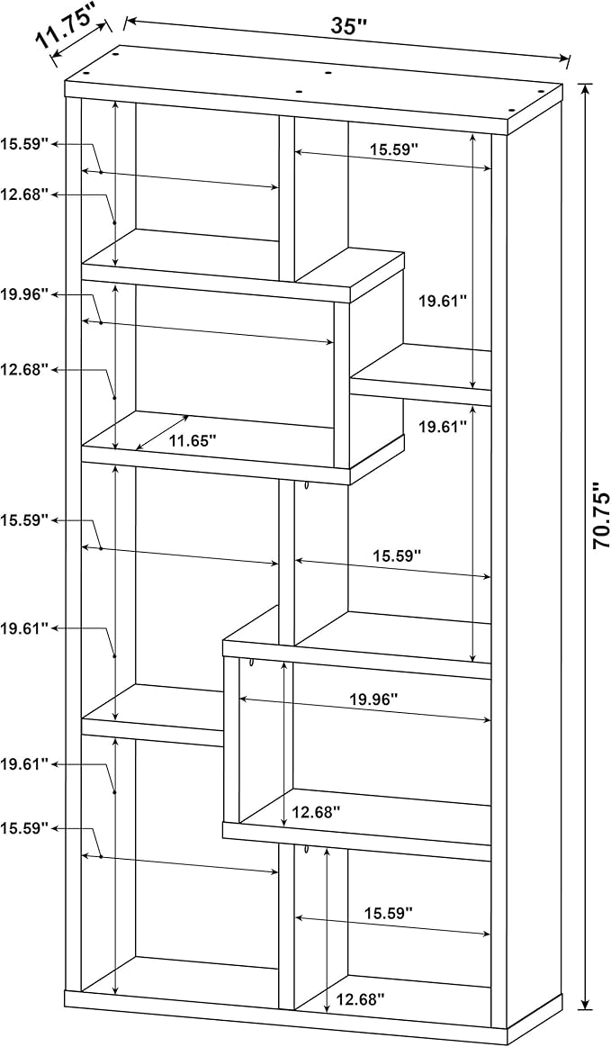 Coaster Home Furnishings - Theo - Engineered Wood with Paper Lamination - 6-Shelf Bookshelf with Geometric Design - Transitional - Home Office and Living Room - 71-Inch - White - 800136