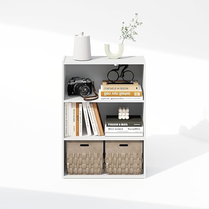 Furinno Simple Book Shelf, 3-Tier Bookshelf, Storage Shelves Bookcase, 9.7 x 23.7 x 31.5, for Living Room, Bedroom, Home Office, Plain White