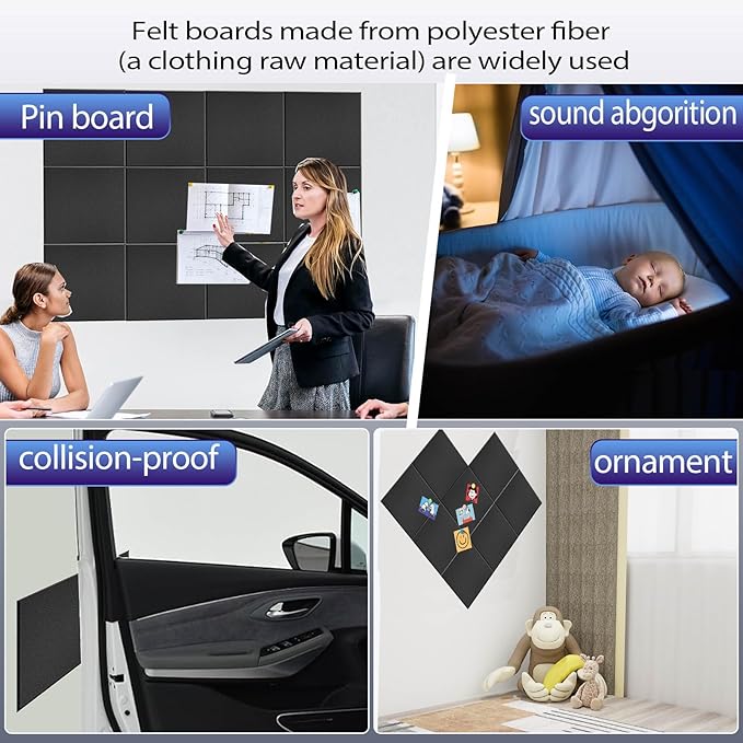 Large Bulletin Board 35.4" x 23.6", Black Cork Board, 6 Pack Cork Boards for Walls with 24 thumbtacks, Pin Board & Vision Board for Home Office, Student Dorm, Creative Studio