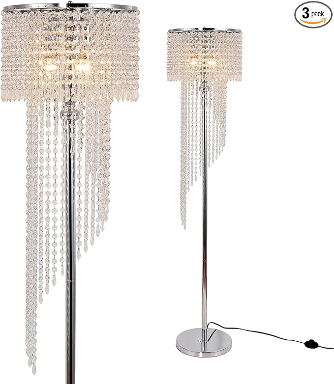 beaysyty Modern Style Crystals Floor Lamp Chrome Finish and Plentiful Crystals for Reading Corner Lamp for Office Cafe,Den,Living Room Bedroom - 3 Lights