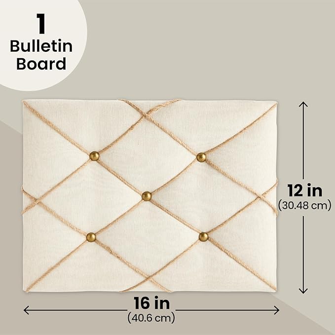 Farmlyn Creek Rectangular Fabric Bulletin Board - Picture Board for Photos - Farmhouse Style & Office Wall Decor - 16 x 12 in, Beige (Pack of 2)