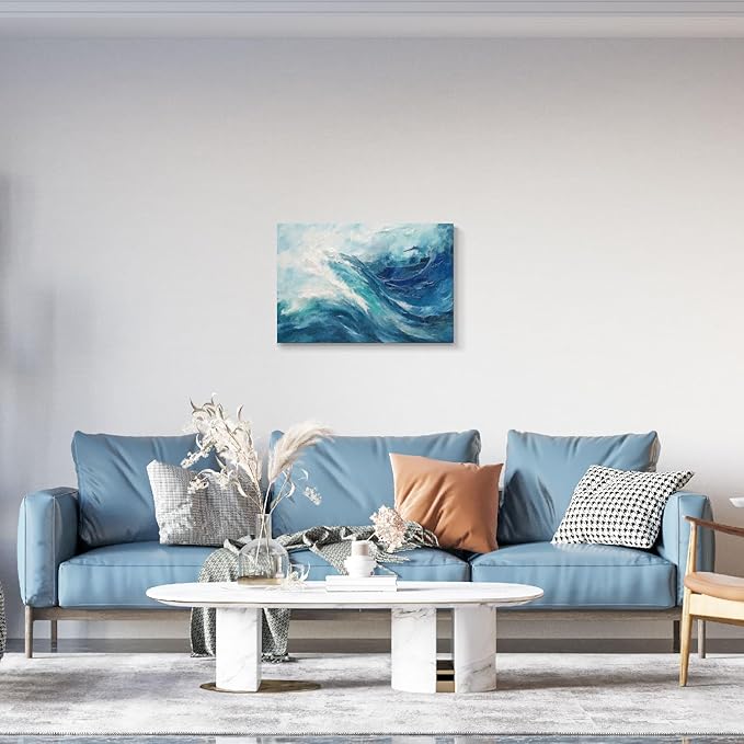 gaosoul Canvas Print Modern Abstract Ocean Paintings Blue and White Wall Art Poster or Living Room Bedroom Hallway Office Decoration 30x20in