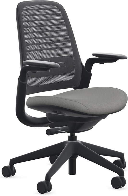 Steelcase Series 1 Office Chair - Ergonomic Work Chair with Wheels for Carpet - Helps Support Productivity - Weight-Activated Controls, Back & Arm Support - Easy Assembly - Licorice + Night Owl Era