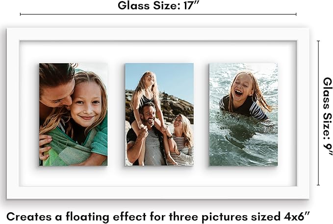 Americanflat 4x6 Collage Picture Frame with Shatter-Resistant Glass - Fits Three 4x6 Photos or use as One 9x17 Frame - Signature Collection - Collage Frames with Floating Effect - White