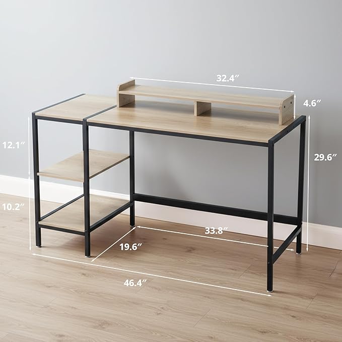 47-inch Computer Desk with Storage Shelf - Gray Ideal Gaming Desk for Bedrooms, Small Spaces, and Home Offices Modern Writing Desk for PCs.