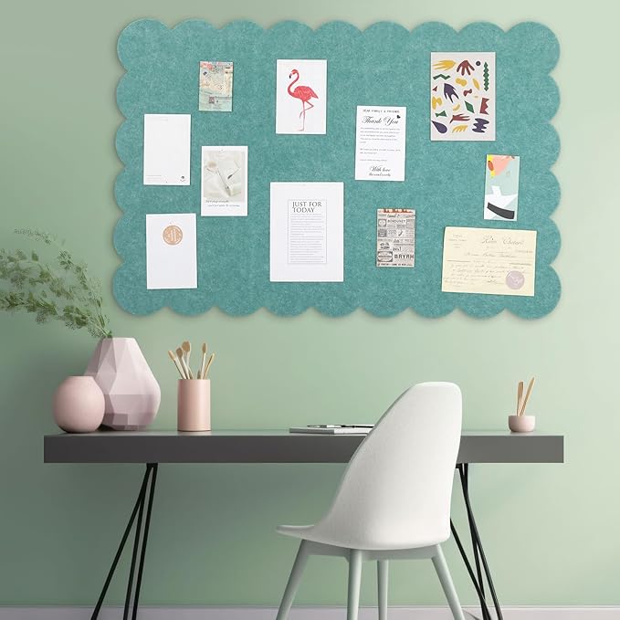 Scalloped Felt Bulletin Board 48 x 36 Inches Foldable Forest Green Pin Cork Board Alternative for Wall, 4' x 3' Trifold Picture Vision Self Adhesive Bulletin Decorative