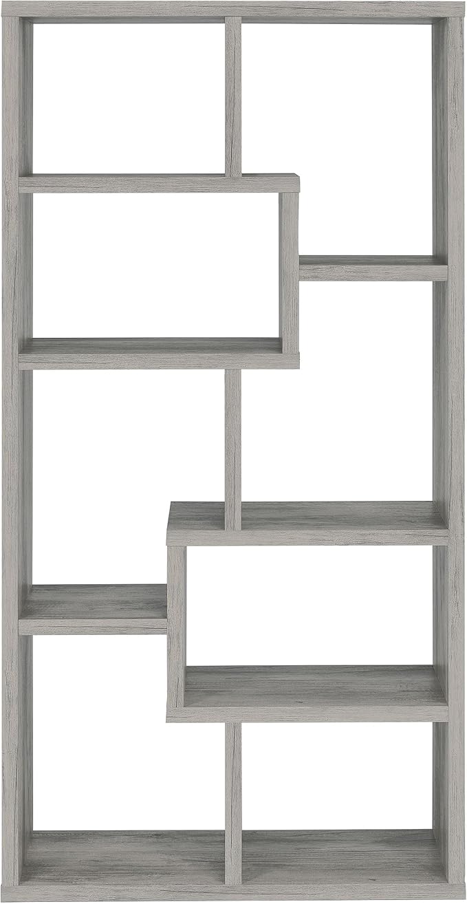 Coaster Home Furnishings - Theo - Engineered Wood with Paper Lamination - 6-Shelf Bookshelf with Geometric Design - Transitional - Home Office and Living Room - 71-Inch - Gray Driftwood - 801137