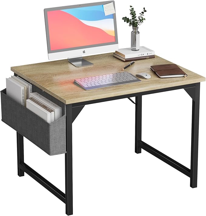 Furmax Computer Desk 32 Inch Small Office Desk with Storage Bag & Headphone Hook, Workstation for Home Office, Modern Writing Study Table (Oak)