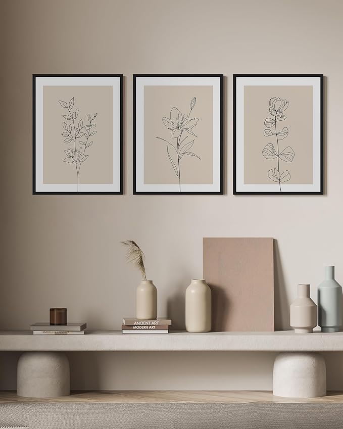 Drsoum Black Line Flower Wall Art Vintage Floral Minimalist Wall Hanging Decor Bohemain Botanical Prints Artwork for Office Dining Room Hallway 11x14in Black Framed