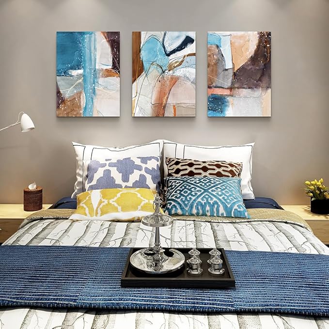 DZRWUBHS Canvas Wall Art For Living Room Modern Wall Decor For Bedroom Abstract Ink Wall Painting Office Wall Decor Pictures Artwork 3 Piece Framed Canvas Art Prints Ready to Hang Home Decoration