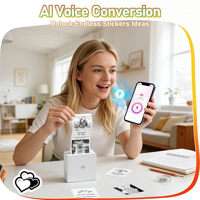 Phomemo Sticker Printer- Mini Thermal Sticker Printer Machine, Small Pocket Label Maker Instant Print for DIY Creation, Study Notes, Photos, Portable Inkless Photo Maker for Kids/Students, White