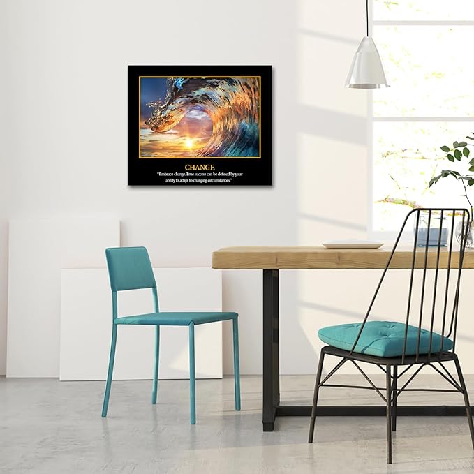 KREATIVE ARTS Motivational Self Positive Office Quotes Inspirational Success Teamwork Posters Canvas Prints Amazing Ocean Wave Pictures Sunset on Sea Landscape Wall Art 20x24