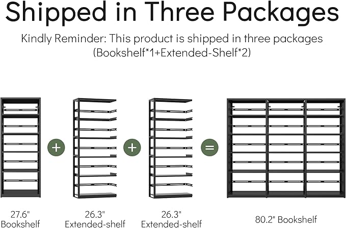 5 Tire Bookshelf, 80 Inch Wide Library Bookcase, Heavy Duty Bookcases with Storage, Large Tall Book Cases, Metal Book Shelves for Office, School, College, Commerce, Study Room, Black-Assemble Required