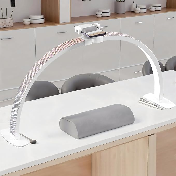 UBeesize 29" Foldable Half Moon Nail Desk Lamp with Phone Holder, 4700lm 3000K–6500K Dimmable LED Arc Light, CRI≥95 Shadow-Free Lighting for Manicure, Salon, Tattoo & Content Creation, Crystal Diamond